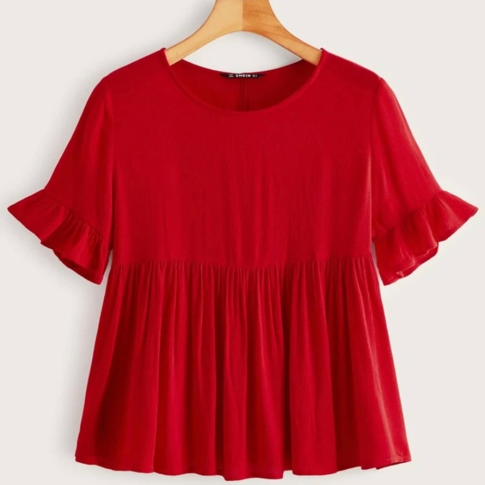 SHEIN Flounce Sleeve Peplum Top